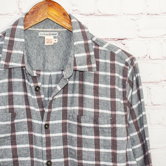 Carbon 2 Cobalt Medium Gray Plaid Button up Flannel Shirt Cotton - Picture 2 of 5